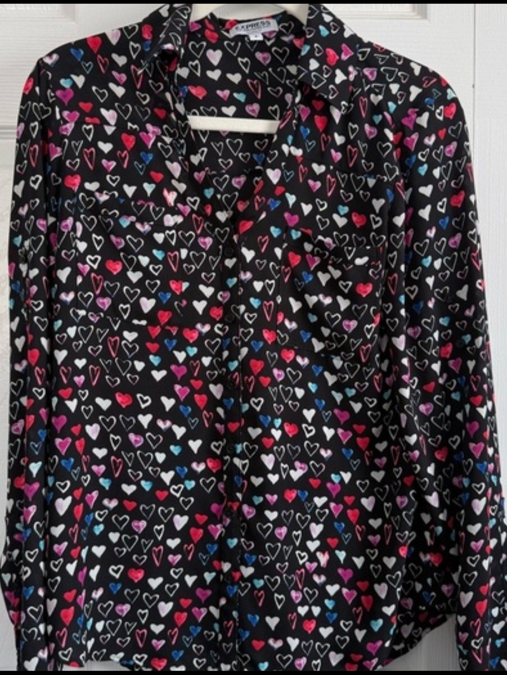 ISO  EXPRESS Black Heart-Print Button-Up Blouse
